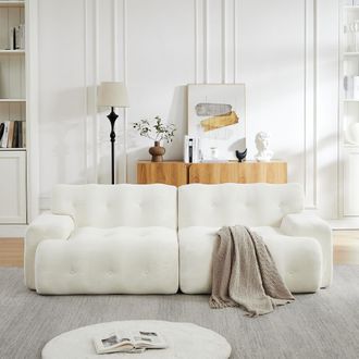 STILVORA Divano Modulare 2 Posti In Ciniglia Con Schienale Ergonomico E Braccioli Larghi, Senza Montaggio, Beige