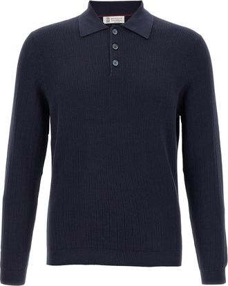 Brunello Cucinelli Blue Crochet polo shirt