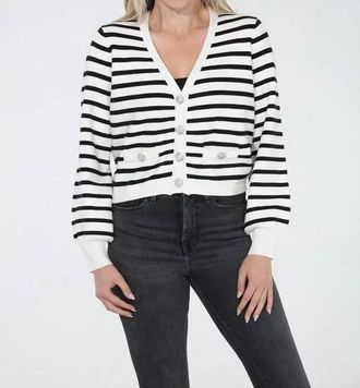 Rain + Rose Maude Cardigan In White/black