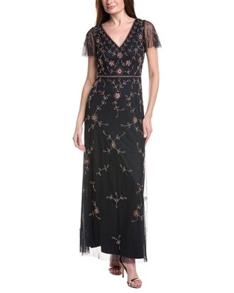 Adrianna Papell Bead V Neck Long Dress