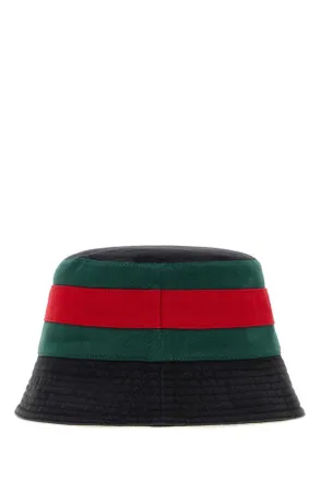 Gucci Mens Slate Canvas Bucket Hat Blackdarkgreen Cotton Cappelli
