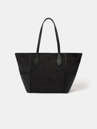 The Cambridge Satchel Company The Raffia Tote - Black Raffia & Madras Grain Leather