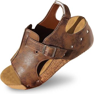 Generic 2026 Womens Summer Fashion Leather Platform Sandals Temperament Non Slip Shoes (Brown, 5.5)