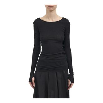 Isabel Benenato Round-neck Knitwear, female, Black, Size: S Maglia in Jersey a Costine