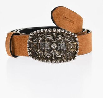 Dsquared2 Solid Color Suede Belt with Metal Buckle 30mm size 85