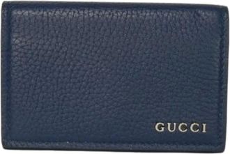 Gucci Pre-owned Wallets, male, Blue, Size: ONE SIZE Pre-owned Logo Flap Grained Calf Leather Card Case