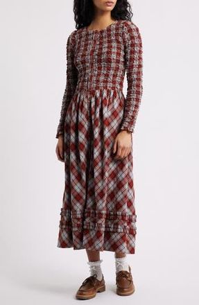 Damson Madder Posey Cardi Long Sleeve Organic Cotton Midi Dress in Blue at Nordstrom Rack, Size 14 Us / 18 Uk