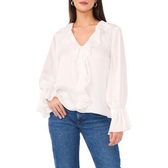 Vince Camuto Ruffle Detail Textured Top in New Ivory at Nordstrom Rack, Size Medium
