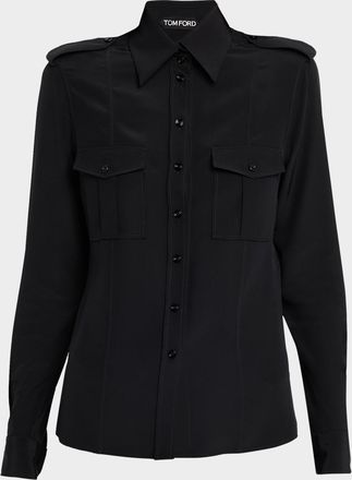 Tom Ford Silk Crepe De Chine Military Shirt