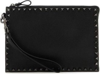 Valentino Garavani Black Leather Rockstud Clutch