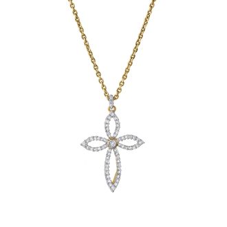 LuvMyJewelry Heavens Whisper 10K Gold Diamond Cross Pendant - 0.25 CT