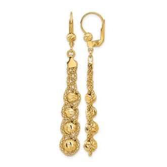 Diamond2Deal 14K Yellow Gold Textured and Diamond-cut Drop Dangle Earrings