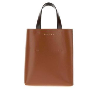 Marni Two-Tone Leather Museo Handbag Maroonswanmetalbrown Borse A Mano