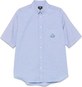Fendi Overhemd met Knoopsluiting en Zak - Heren - Korte mouwen Overhemden - Blauw - L - Katoen - Overhemden