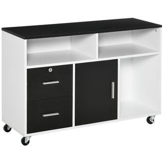OEM Mueble Auxiliar De Oficina Mueble Archivador Con Ruedas Estantes Y Cajones Armario Multiusos Con Gran Almacenaje 100x35x65 Cm Negro Y Blanco