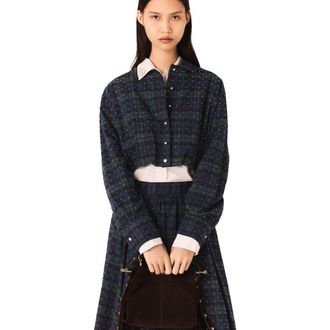 Maje Checked rhinestone cropped shirt in Blue /Green at Nordstrom, Size X-Small