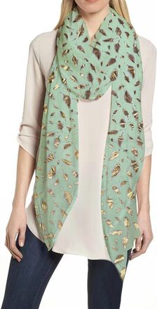 Lina & Lily Metallic Gold Silver Foil Feather Womens Scarf Shawl Wrap Lightweight (Mint Green-Gold)