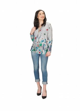 Papillon Butterfly Printed Sweater With Zip Detail In Grey