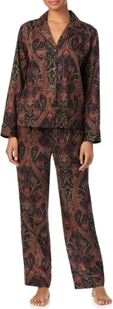 Lauren Ralph Lauren Paisley Cotton Blend Pajamas in Black Paisley at Nordstrom, Size X-Small