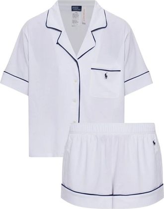 Polo Ralph Lauren Nachtkleding, Dames, Wit, XS, Katoen, Piped Jersey Short-Sleeve Pyjamaset