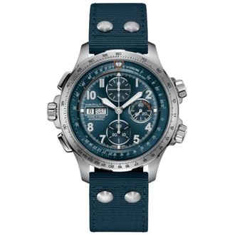 Hamilton Khaki Aviation X-Wind Auto Chrono Blue Dial Fabric Strap Mens Watch H77906940