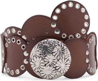 Mango Studded Leather Belt in Brown at Nordstrom, Size Medium