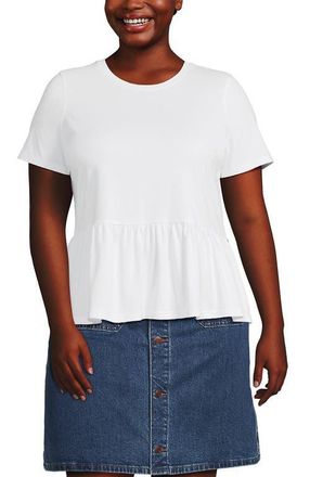 Lands End Short Sleeve Lightweight Jersey Crew Neck Peplum Tee in White at Nordstrom, Size 3X