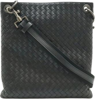 Bottega Veneta Pre-owned Cross Body Bags, female, Black, Size: ONE SIZE Pre-owned Intrecciato Leather Shoulder Bag