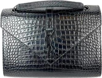 Saint Laurent Pre-owned Embossed Envelope Medium Chain Shoulder Bag - Dames - Vintage Handtas - Zwart - ONE Size - Leer - Vintage