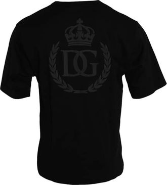 Dolce & Gabbana Black Logo Embossed Cotton Crew Neck Mens T-shirt (Pre-Owned)