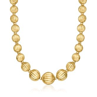 Ross-Simons Italian 18kt Gold Over Sterling Graduated Fluted-Bead Necklace