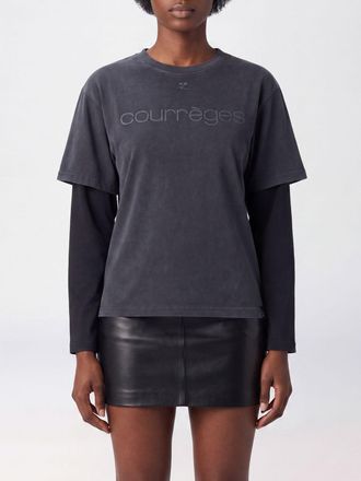 Courr&egrave;ges T-shirt a maniche lunghe in cotone con logo tono su tono