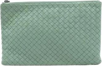 Bottega Veneta Pre-owned Clutches, female, Green, Size: ONE SIZE Pre-owned Woven Nappa Leather Clutch