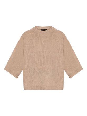 Fabiana Filippi round-neck half-sleeve sweater - women - Cashmere - M - Neutrals