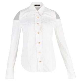 Balmain Cold Shoulder Buttoned Shirt in White Cotton