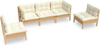 vidaXL Mmuebles De Jard&iacute;n 5 Pzas Y Cojines Madera Maciza De Pino Crema Vidaxl