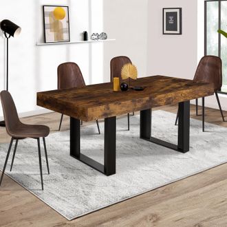IDMarket Mesa De Comedor Phoenix Para 6 Personas En Madera Envejecida Y Negra 160 Cm