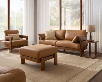 Castlery Eden Leather Sofa with Ottoman, Mocha, Brown, Castlery