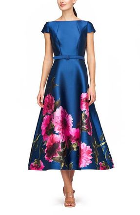 Kay Unger Ina Belted Cocktail Dress in Dark Ink/French Rose at Nordstrom, Size 10