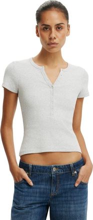 Cotton On Womens Blake Henley Short Sleeve in Grey Marle at Nordstrom, Size Xx-Large