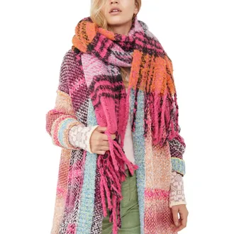 Free People Homecoming Plaid Blanket Scarf in Bubblegum at Nordstrom