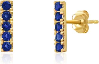 MAX + STONE 14k Yellow or White Gold Small Gemstone Bar Stud Earrings