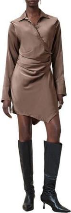 AllSaints Tira Long Sleeve Mini Shirtdress in Cumin Brown at Nordstrom Rack, Size 8 Us / 12 Uk