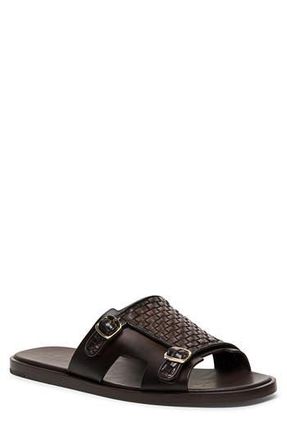 Santoni Duo Woven Leather Monk Strap Slide Sandal in Dark Brown-T65 at Nordstrom Rack, Size 10.5