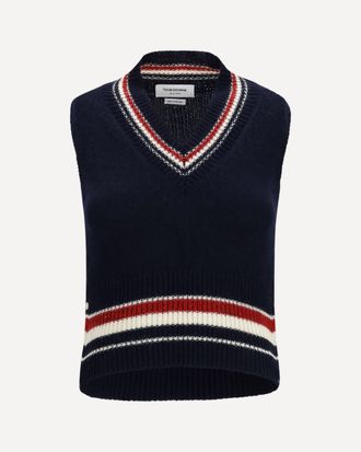 Thom Browne Gilet Hector a righe con scollo a V Woman 40
