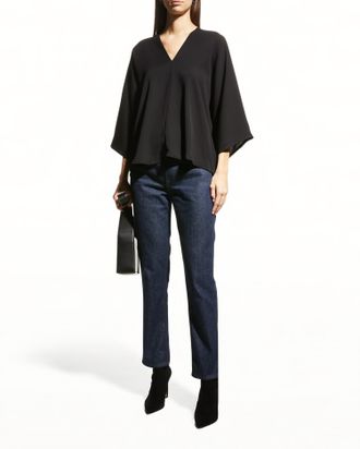 Nic+Zoe Matt Satin V-Neck Blouse In Black Onyx