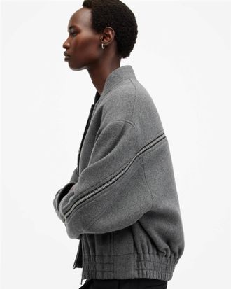 AllSaints Womens Acrylic/Polyester Hackney Bomber Jacket, Size: XS