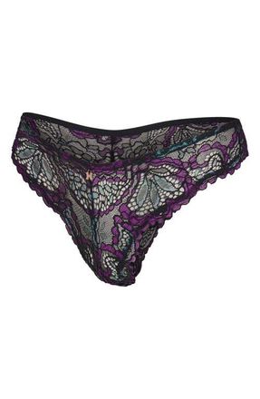 Savage x Fenty Romantic Corded Lace Brazilian Panties in Black Caviar/purple Metallic at Nordstrom, Size X-Small