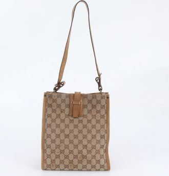 Gucci Beige Leather Canvas Handbag Shoulder Bag Tote Bag (Pre-Owned)