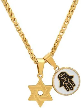 Steeltime Mens Star of David & Hamsa Pendant Necklace in Gold at Nordstrom Rack